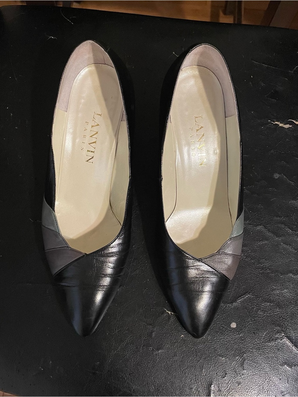 Lanvin Black & Gray Colorblocked Leather Pointed Toe Heels